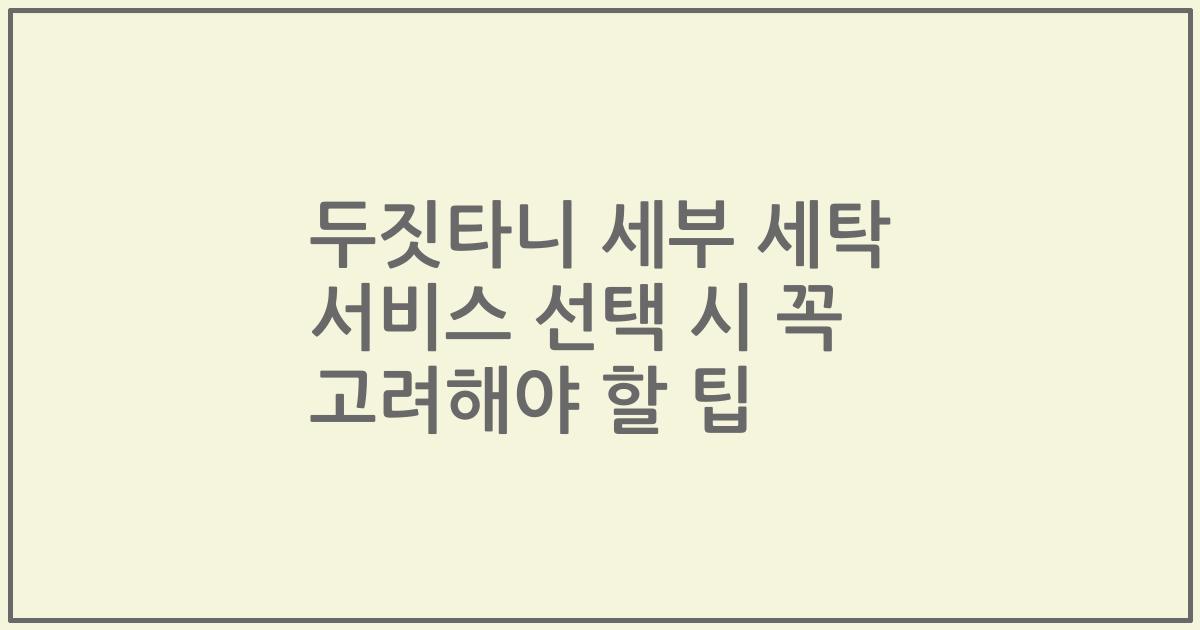 두짓타니 세부 세탁 서비스 선택 시 꼭 고려해야 할 팁
