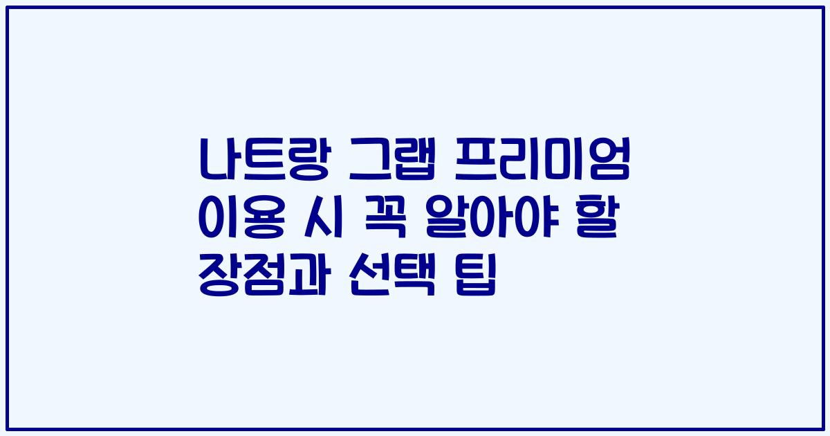 나트랑 그랩 프리미엄 이용 시 꼭 알아야 할 장점과 선택 팁